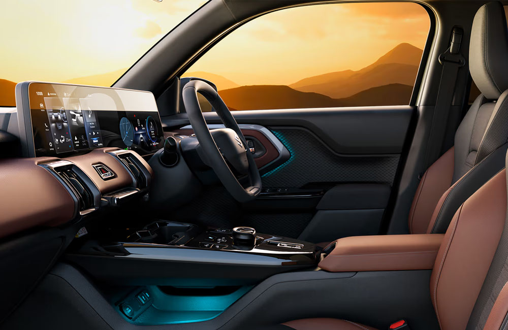 Right hand drive interior of an elctric Suzuki SUV